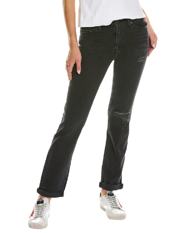 Women's Vintage Garments HUDSON Jeans Nico Mid-Rise Black Ash Destruct Straight Ankle Jean