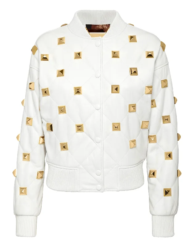 Women's Clothing Leather Bomber Matelassè Studs