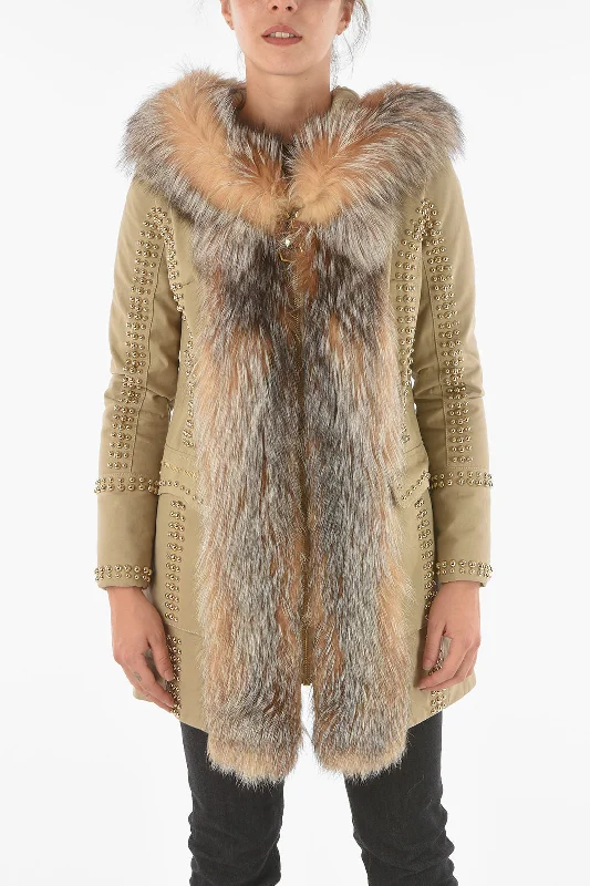 Comfortable Garments For Women Philipp Plein COUTURE Studded Fox Fur Edged AMAZING FUR Parka