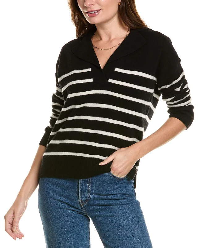 Women's Elegant Clothes Design History Striped Notched Collar Cashmere Sweater