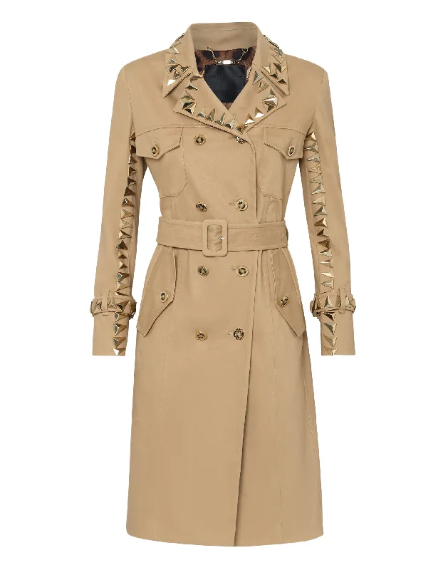 Women's Clothes Canvas Trench coat Studs