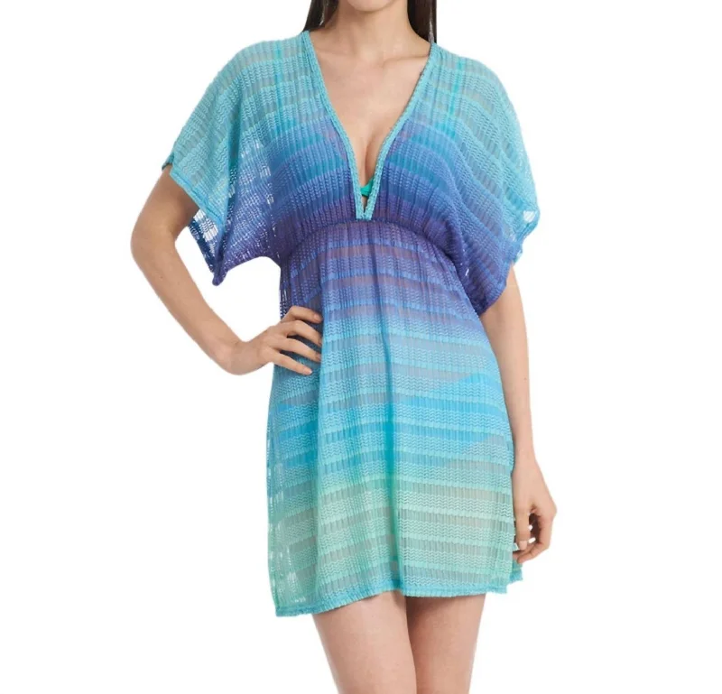 Sale Clearance V-Neck Textured Tunic Cover Up In Blue