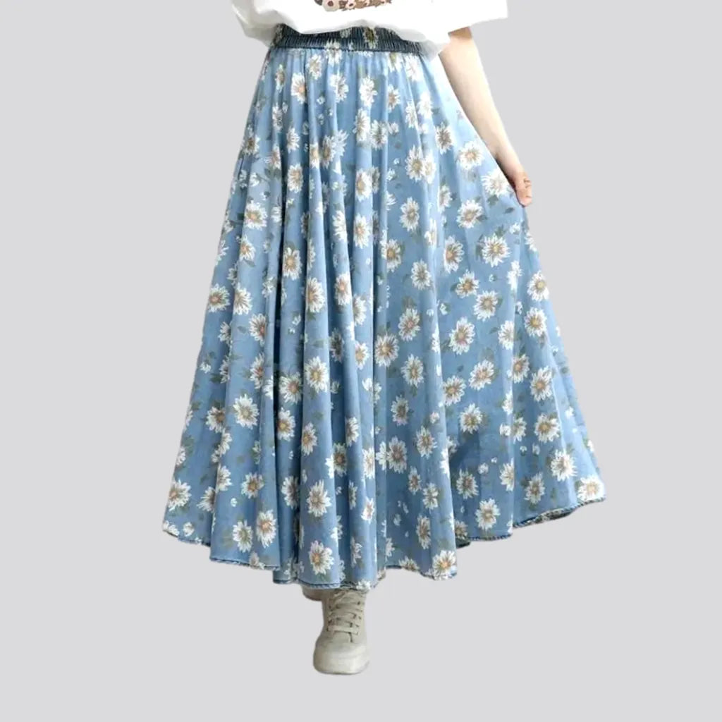 Online Boutique Stores Painted flower-print jeans skirt