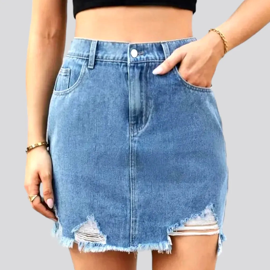 Outfits For Girls Frayed-hem grunge jeans skirt