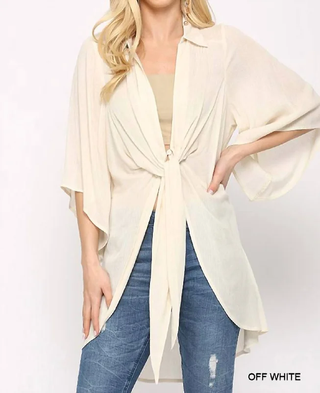 Women's Wedding Apparel Tie Front Cardigan In Off-White