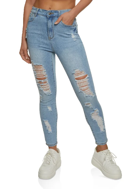 Chic Women's Clothing for Work and Travel WAX High Rise Distressed Skinny Jeans