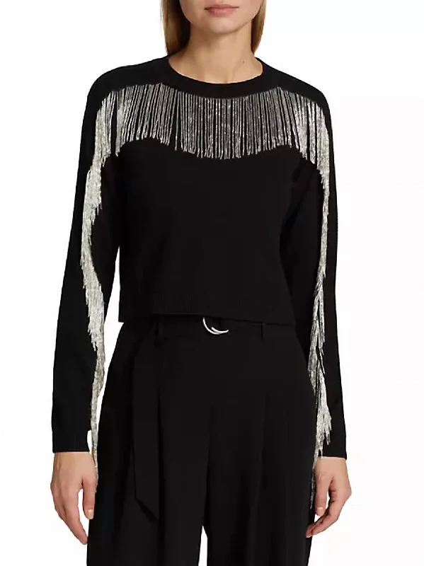 Women's Resort Apparel Althea Fringe Sweater In Black/silver