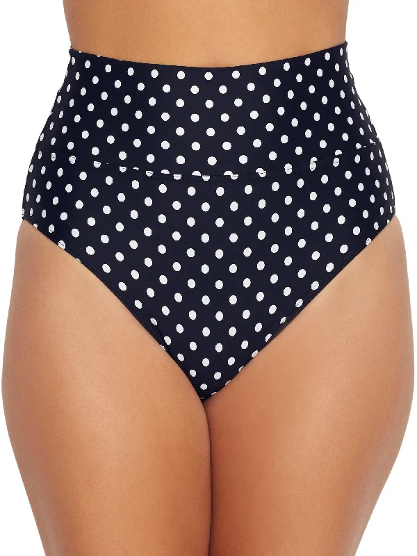 Women's Athletic Apparel Sunsets Women's Black Dot Fold-Over High-Waist Bikini Bottom