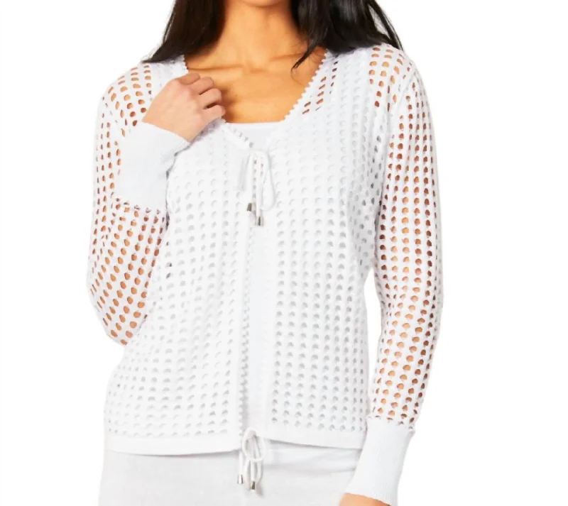 Women's Clothes And Apparel Sets Crochet Tie Up Cardigan In White