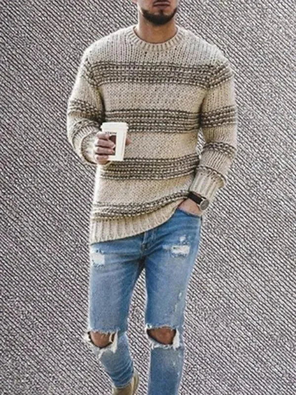 Sustainable Fashion Clothing For Women Striped Round Neck Men Pullover Sweater