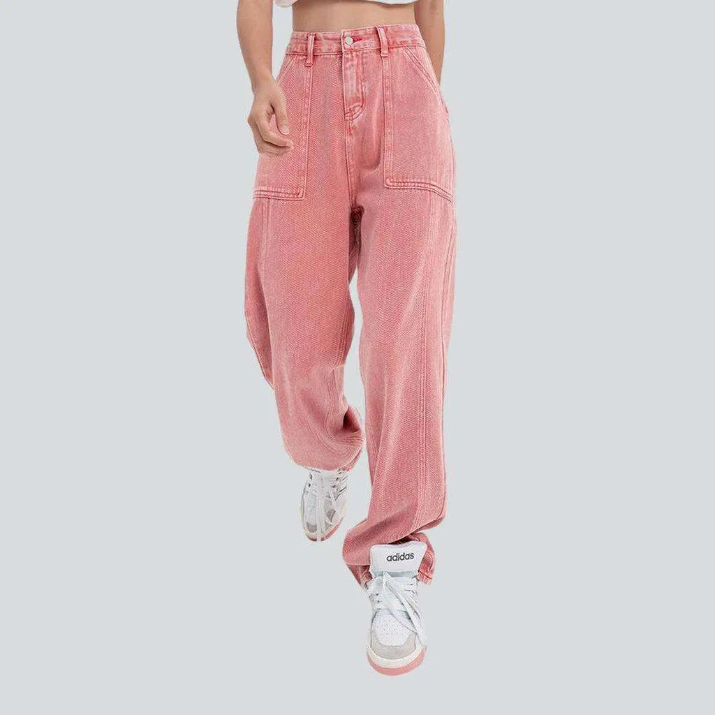 Luxury Women's Clothing Pink stylish women's baggy jeans