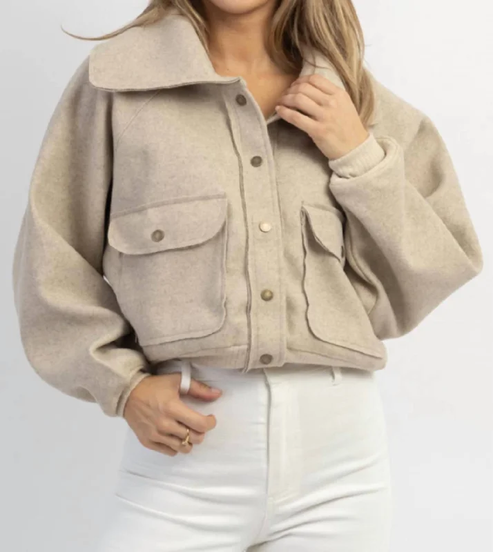 Women's Attire Venice Snap Button Collared Jacket In Taupe