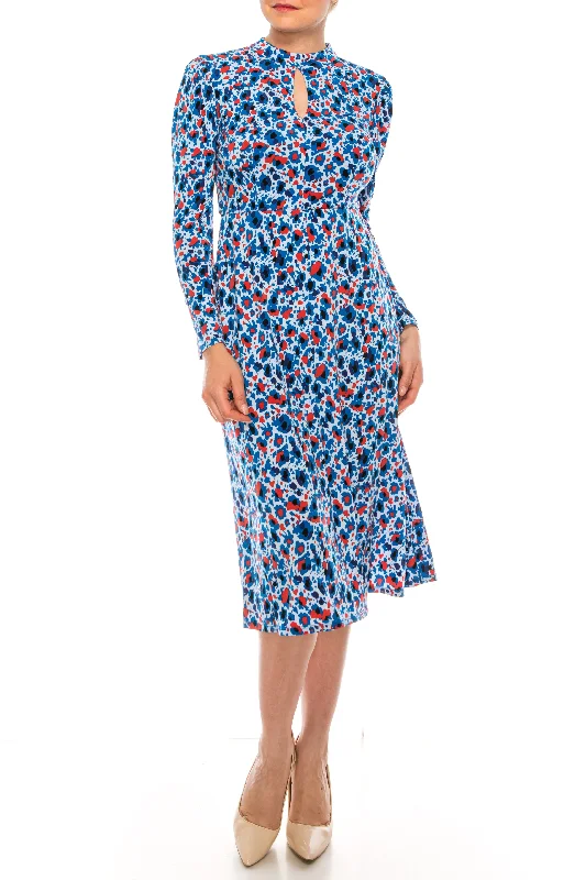 Women's Vacation Clothes Maggy London - G4799MSC Long Sleeves Floral Print Midi Dress