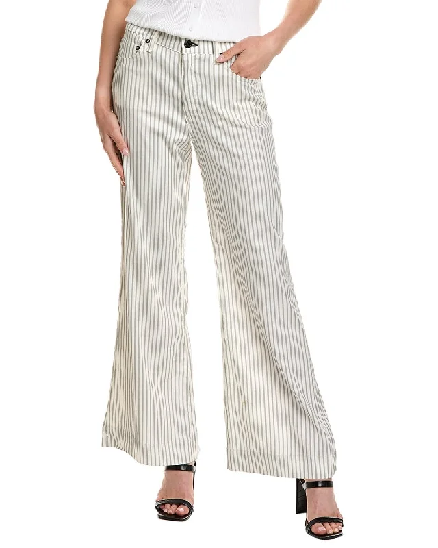 Women's Vacation Outfit ASKK NY Grey Stripe Linen-Blend Wide Leg Jean