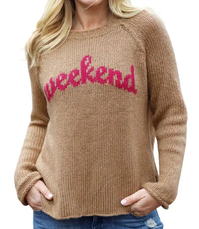 Women's Trendy Apparel Weekend Ragland Crew Sweater In Copper/pink