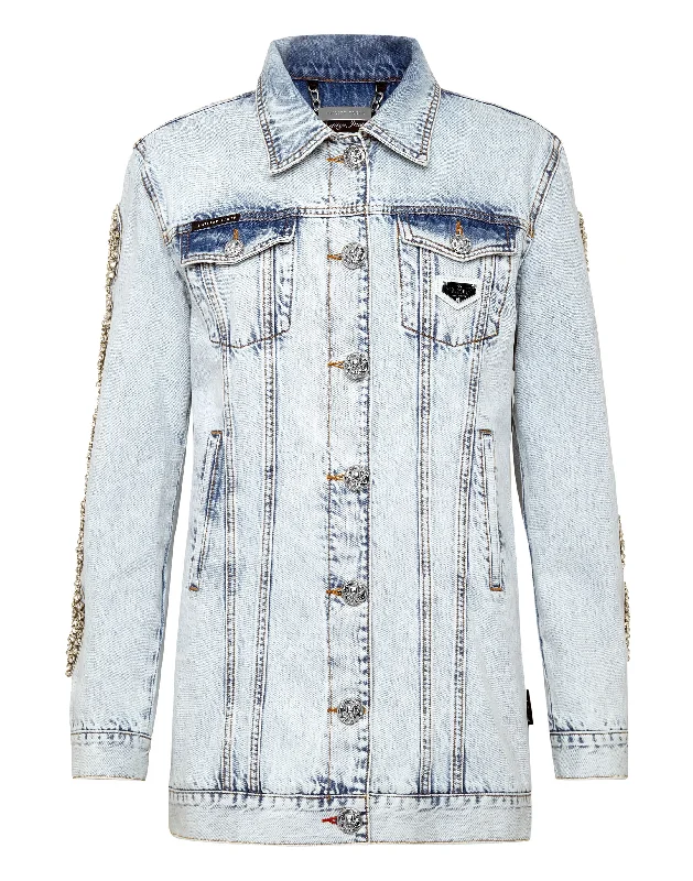 Women's Clothing Sale Denim Jacket Crystal Cable