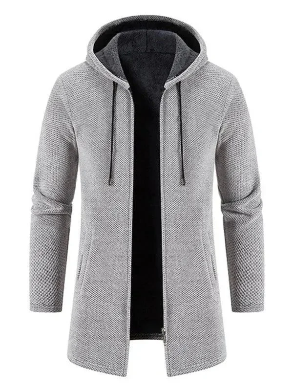 Women's Elegant Garments Long Hooded Zipper Men Cardigan Sweater