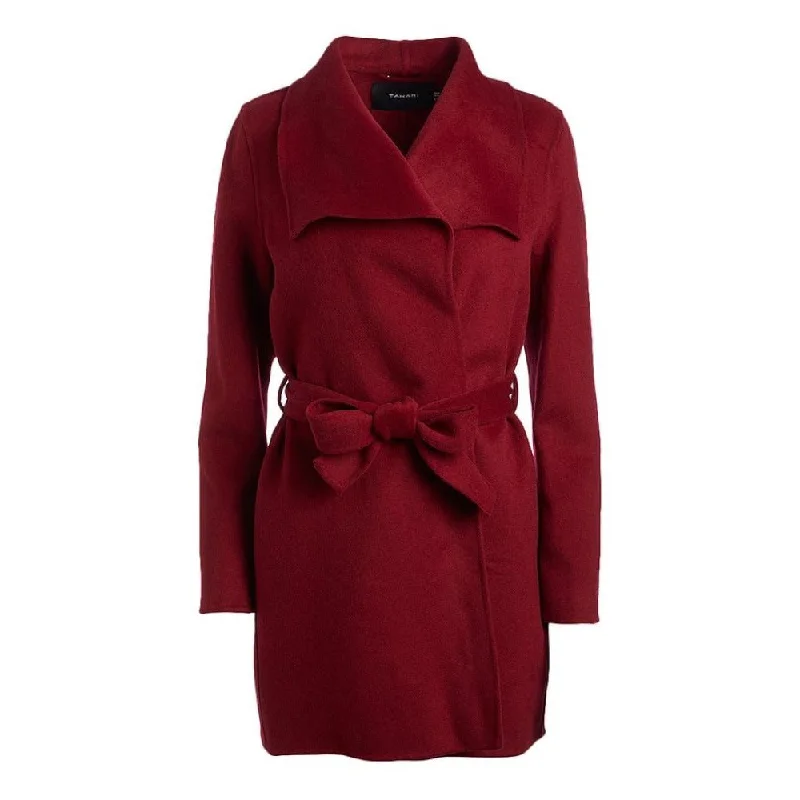 Women's Contemporary Clothing Tahari Women's Deep Red Wool Belted Coat Jacket