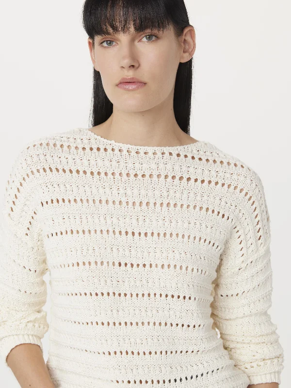 Fashion Women's Clothing The Openwork Boat Neck Sweater in Cream