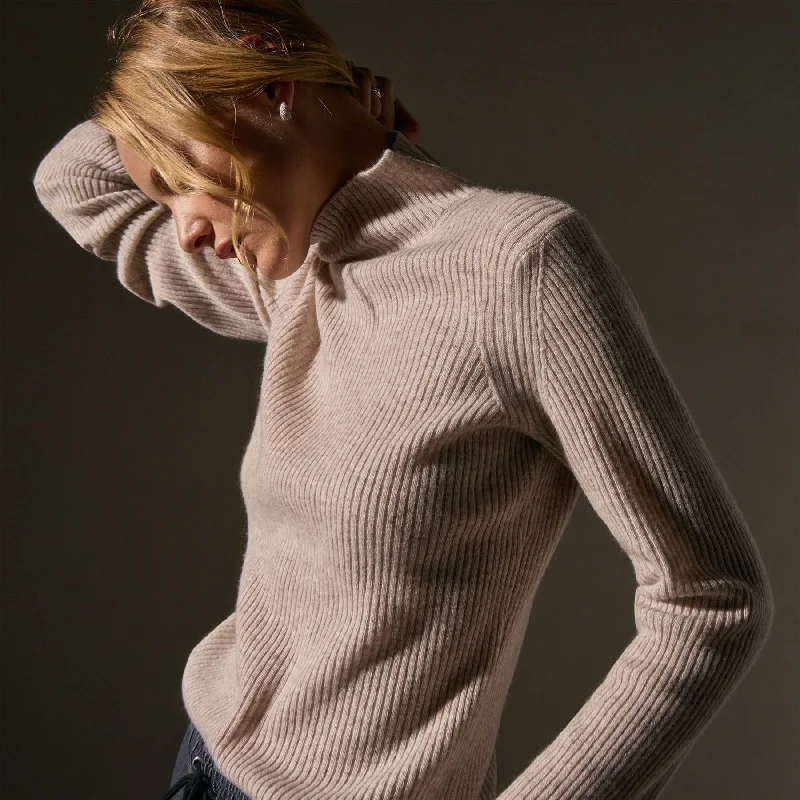 Online Boutiques Recycled Cashmere Funnel Neck - Soft Beige