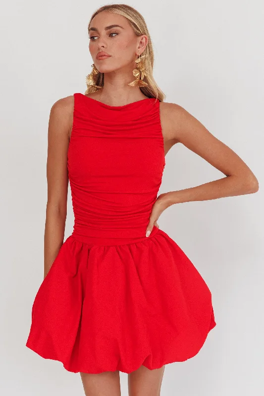 Women's Romantic Outfit Dalayla Sleeveless Balloon Skirt Mini Dress Red