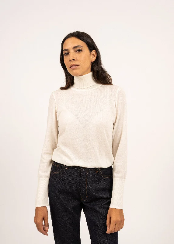 Women Fashion MODENE - Thin Turtleneck Sweater | Wool Jersey (WINTER WHITE)