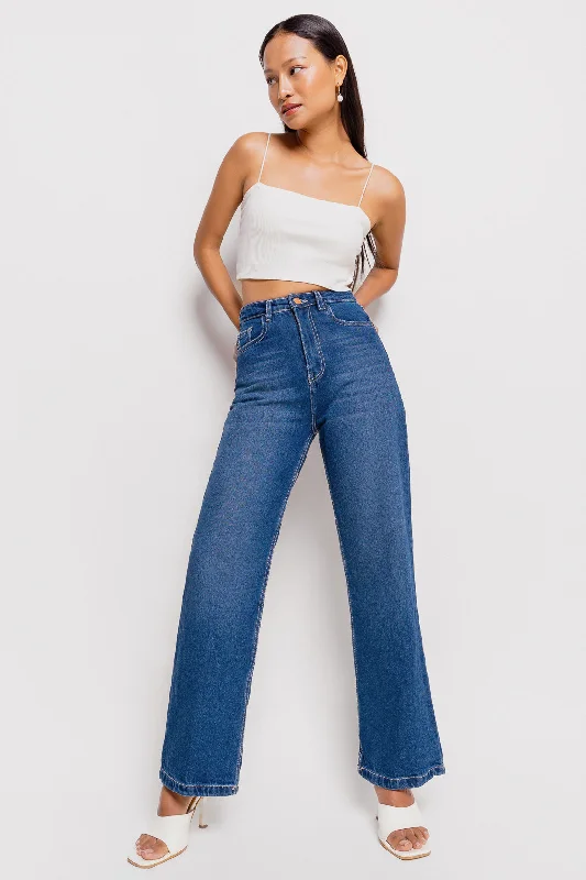 Women's Evening Clothing 90's Basic Blue Straight Jeans