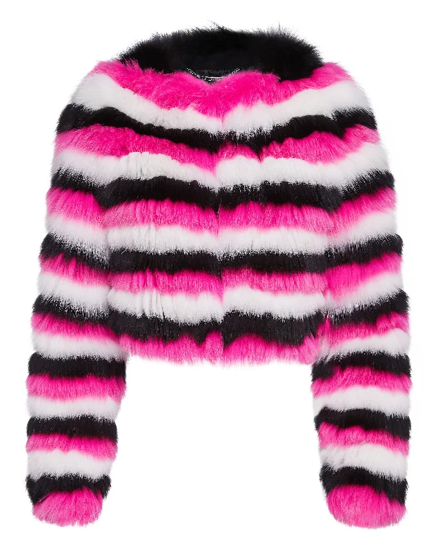 Sale Clearance Fur Coat Short Stripes