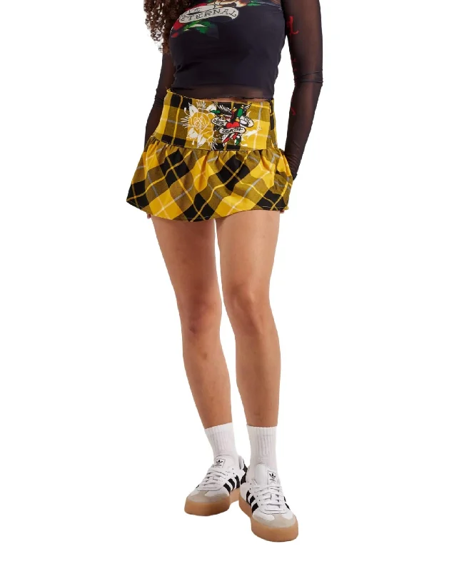 Plus Size Women's Fashion True Eagle Plaid Flare Mini Skirt In Yellow