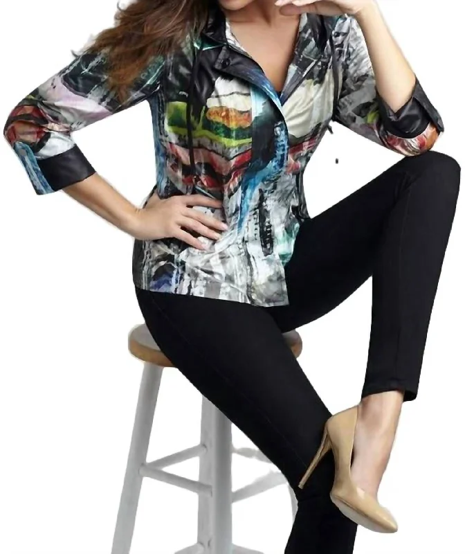 Timeless Women's Apparel Daybreak Hooded Rain Jacket In Black Multi