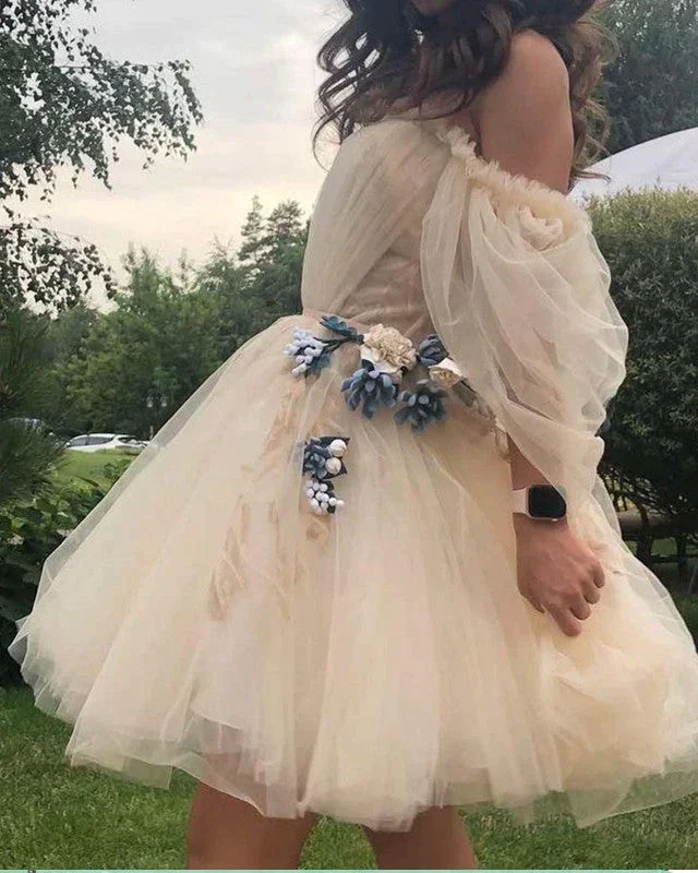 Online Boutiques Best Off the shoulder tulle homecoming dresses,floral a-line princess dress gh1677