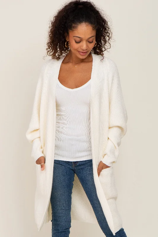 Stylish Clothes For Women Cream Pocketed Knit Cardigan