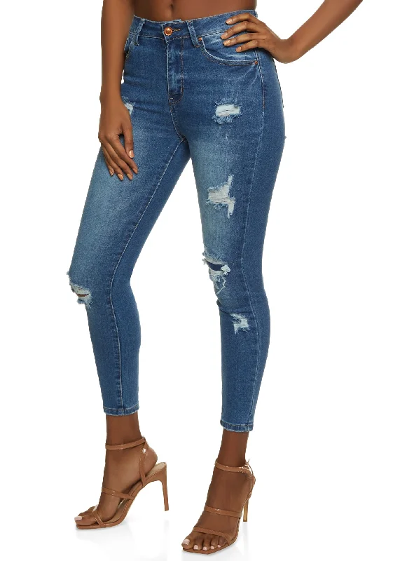 Trendy Women's Fashion WAX Distressed High Waisted Jeans