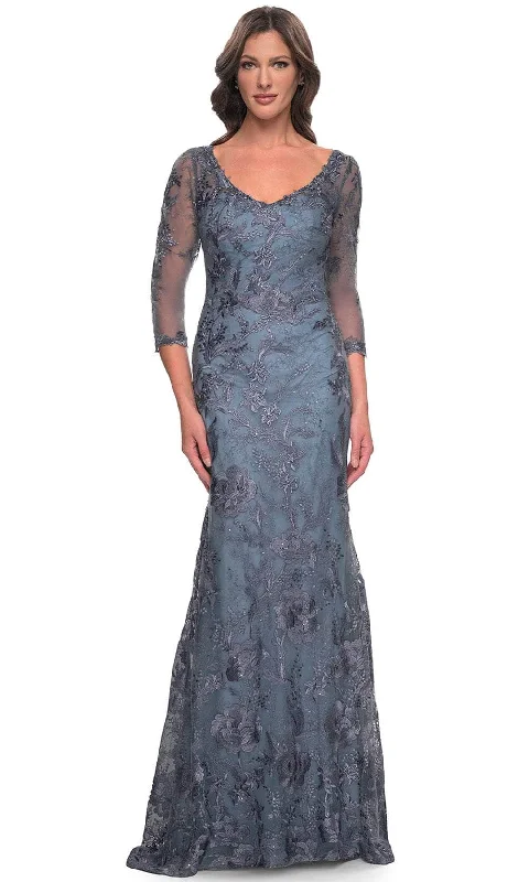 Best Online Boutiques For Women La Femme 30130SC - Floral Embroidered Sheath Evening Dress