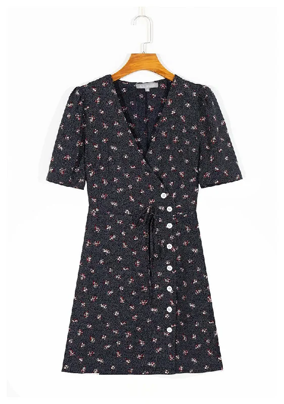 Elegant Women's Clothing Online French minority fashion sexy wave dot floral print dress  7051