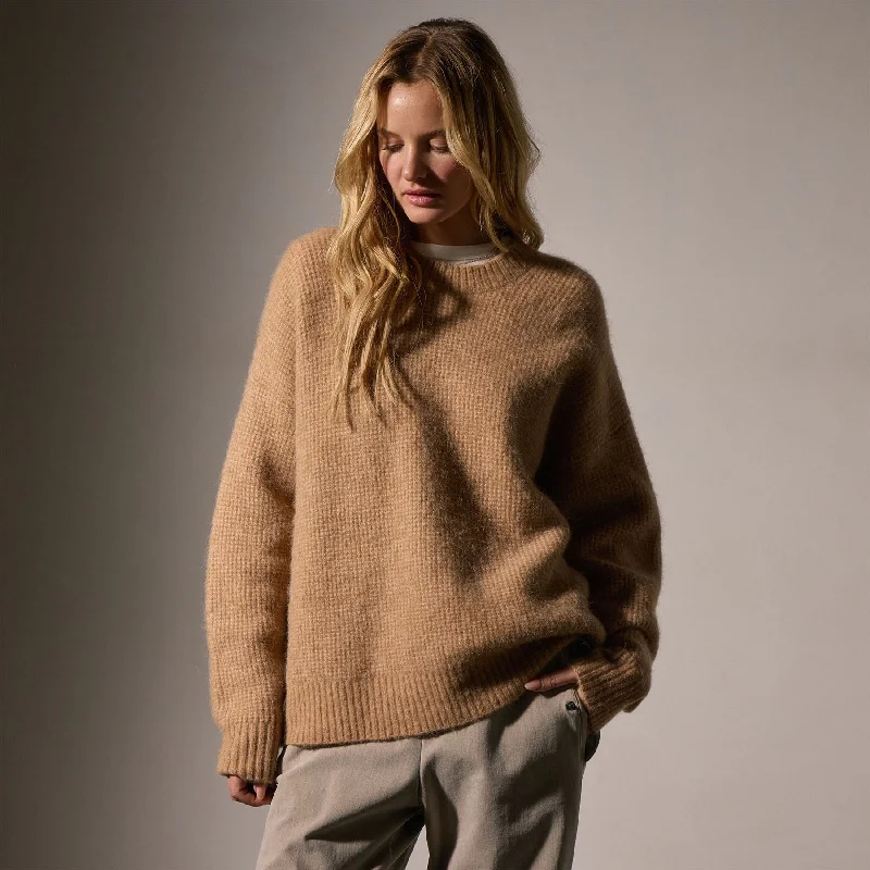 Casual Chic Clothing For Women Oversized Waffle Knit Crew - Camel