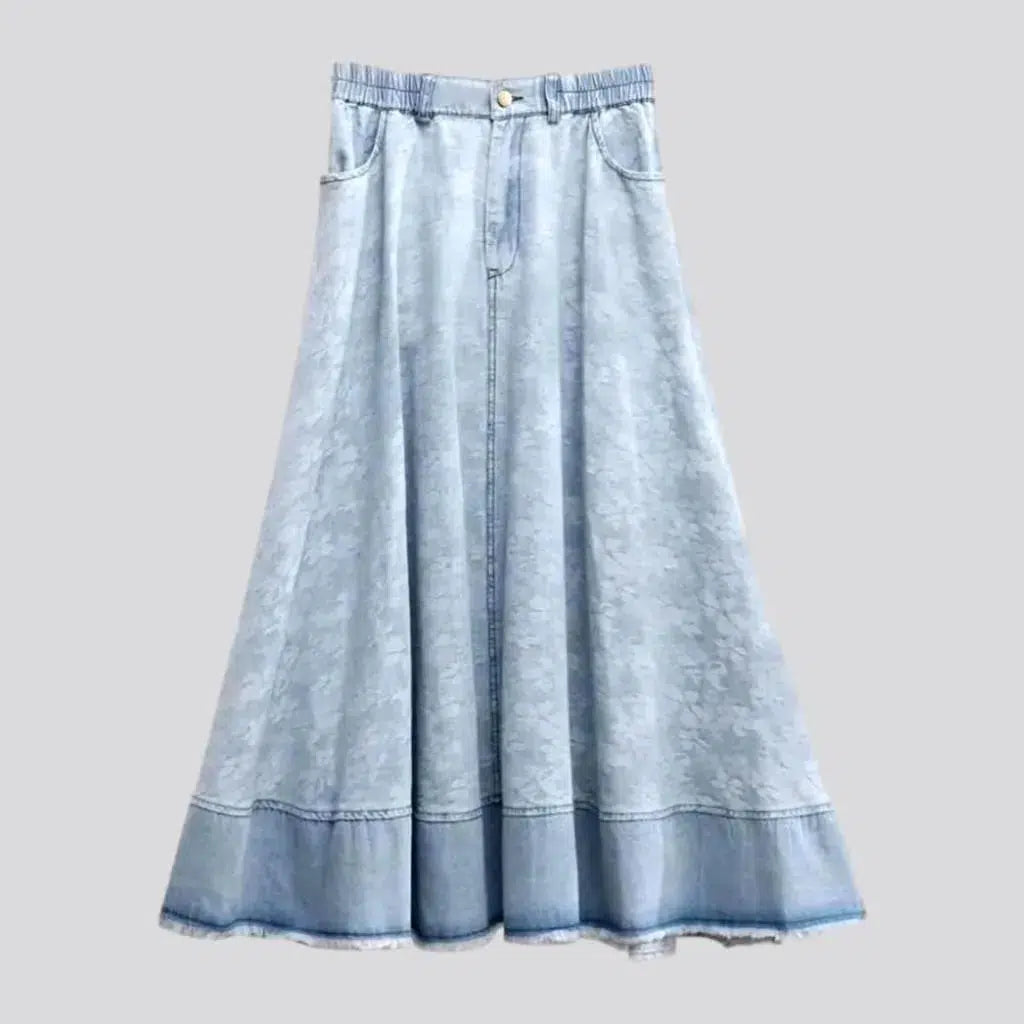 Stylish Women's Attire Fit-and-flare raw-hem jeans skirt