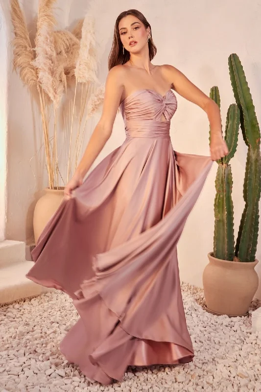 Women's Clothing Sets Cinderella Divine 7496 Long Satin Strapless Keyhole Prom Formal Dress Dark Mauve