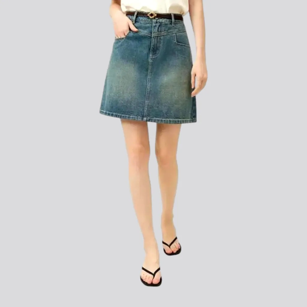 Women's Trendy Attire Micro length stylish stonewashed denim skirt