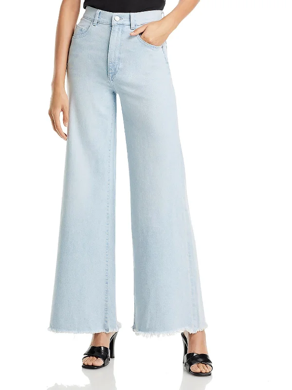 Trendy Boutique Online Womens High Rise Frayed Hem Wide Leg Jeans