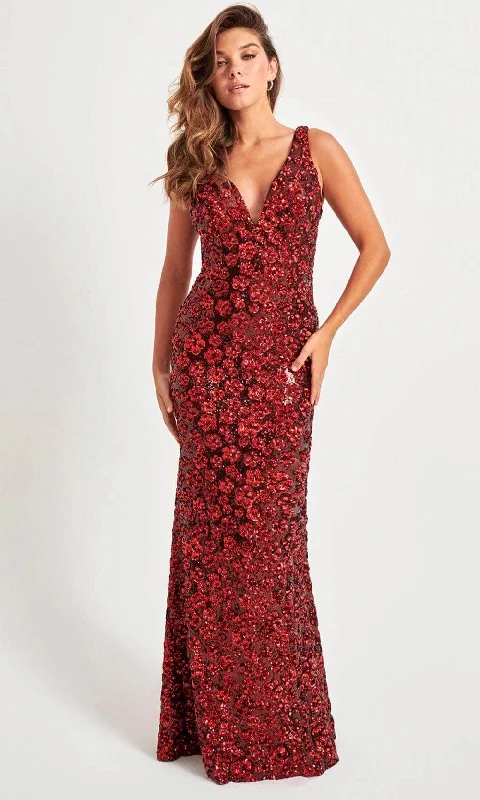 Comfortable Women's Clothing Faviana 11038 - Floral Sequin Gown