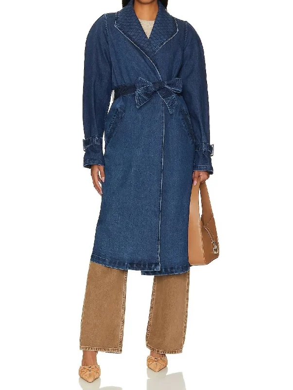 Fashion-Forward Women's Clothing Cara Trench Coat In Medium Wash Indigo