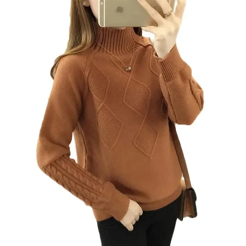 Classic Women's Clothing Styles Argyle Turtleneck Sweater