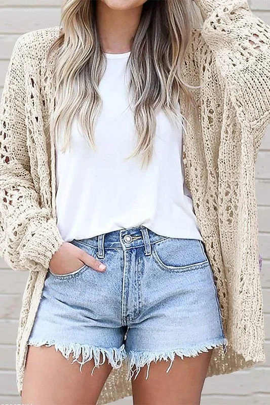 Women's Vintage-Inspired Outfit Crochet Dolman Knit Sleeve Cardigan