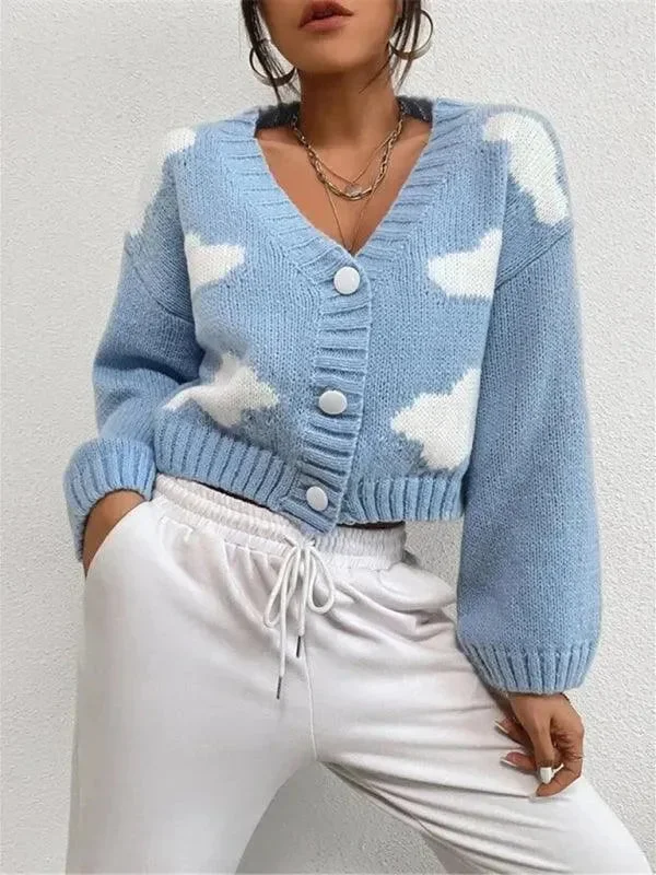 Women's Romantic Outfit Cloud Crop Women Cardigan Sweater