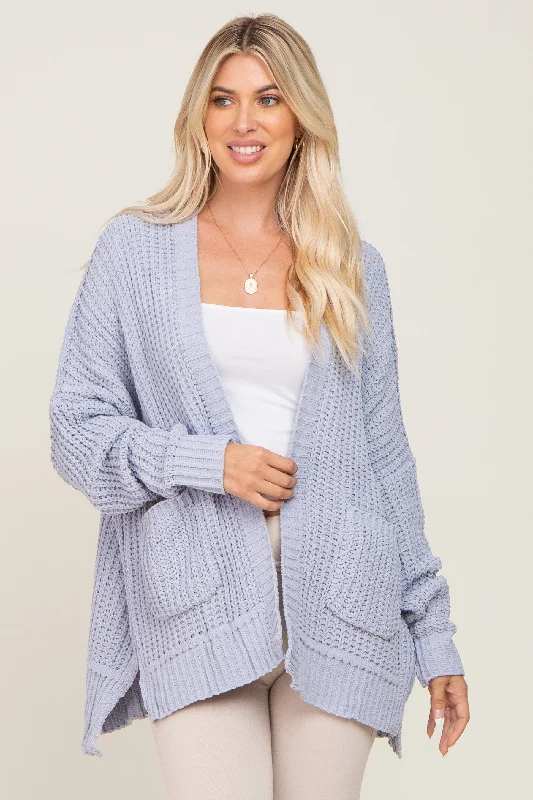 Women's Stylish Professional Apparel Light Blue Chunky Knit Oversized Cardigan