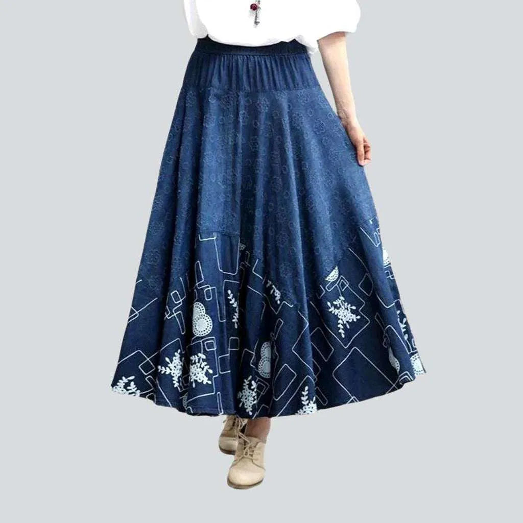 High-Fashion Women's Clothing Bohemian flared maxi denim skirt