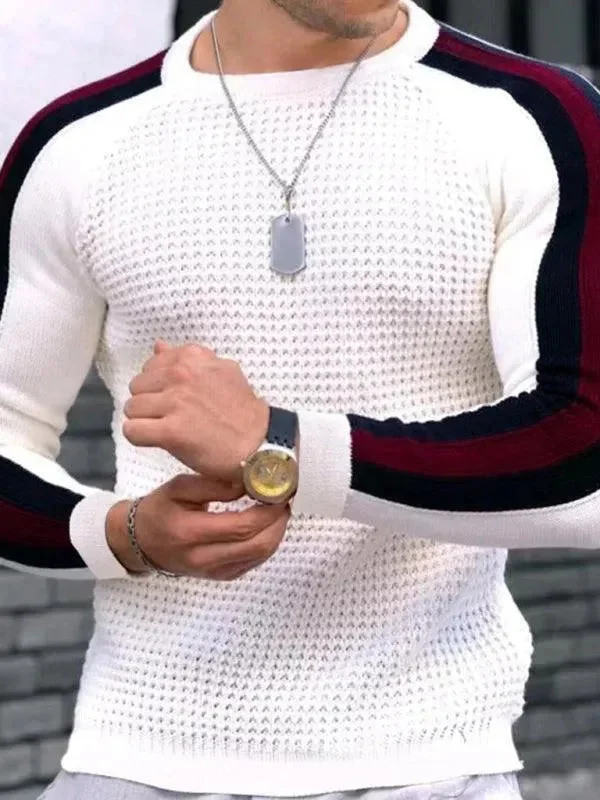 Holiday Gift Guide Sale Geometric Round Neck Men Pullover Sweater