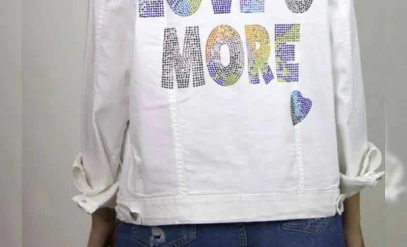 Affordable Women's Apparel Rhinestone Love You More Denim Jacket In White