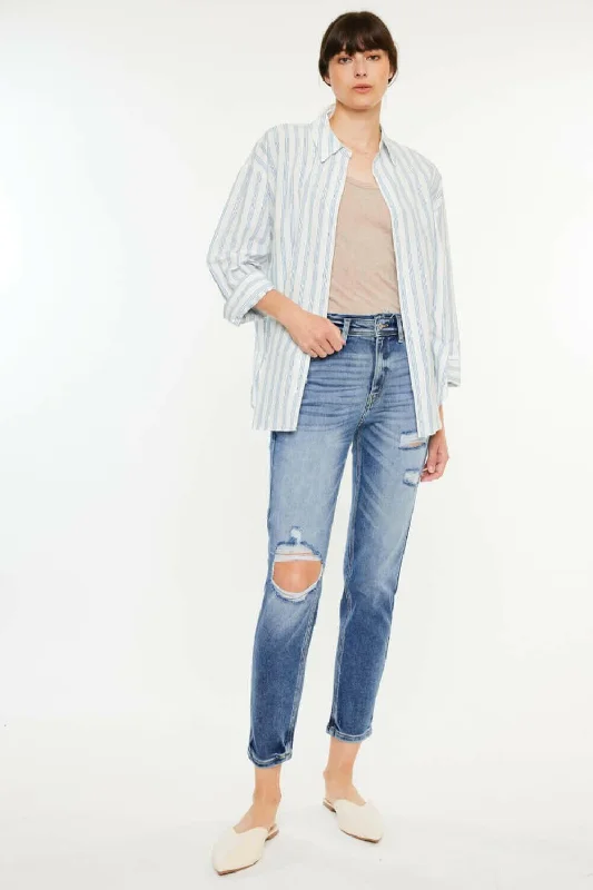 Clothing Sale Kancan High Rise Distressed Mom Jeans